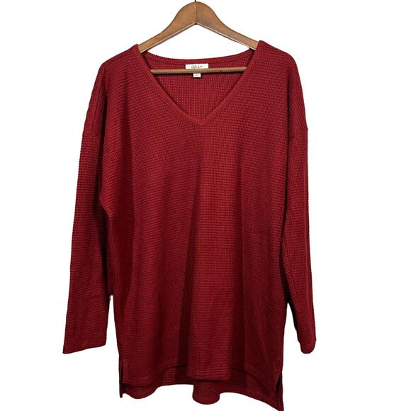 NEW! Style & Co Waffle Knit Loose Fit Soft Slub Tee Long Sleeve Red - XL - Picture 1 of 5